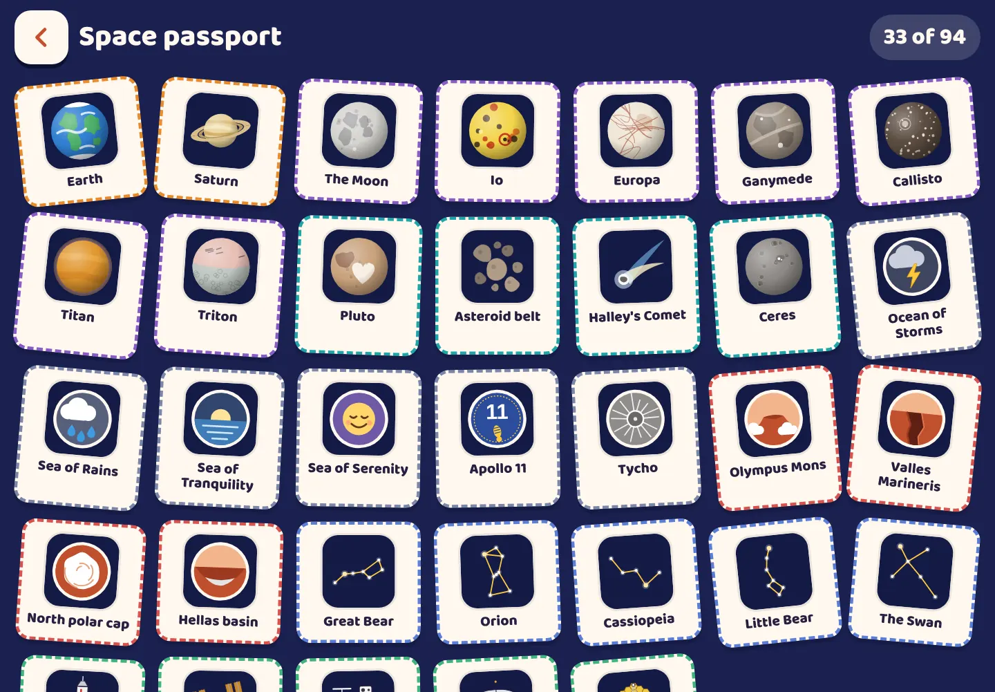 Screenshot of the Space Wiki app: A stamp for everything you find