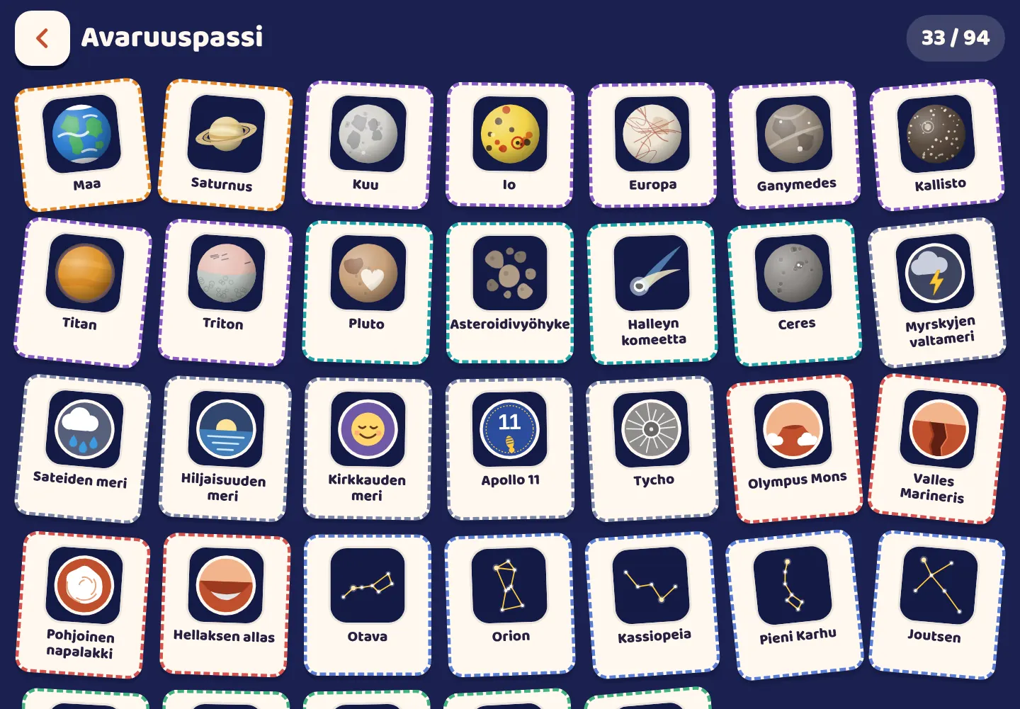 Kuvakaappaus Space Wiki -sovelluksesta: Leima kaikesta, minkä löydät