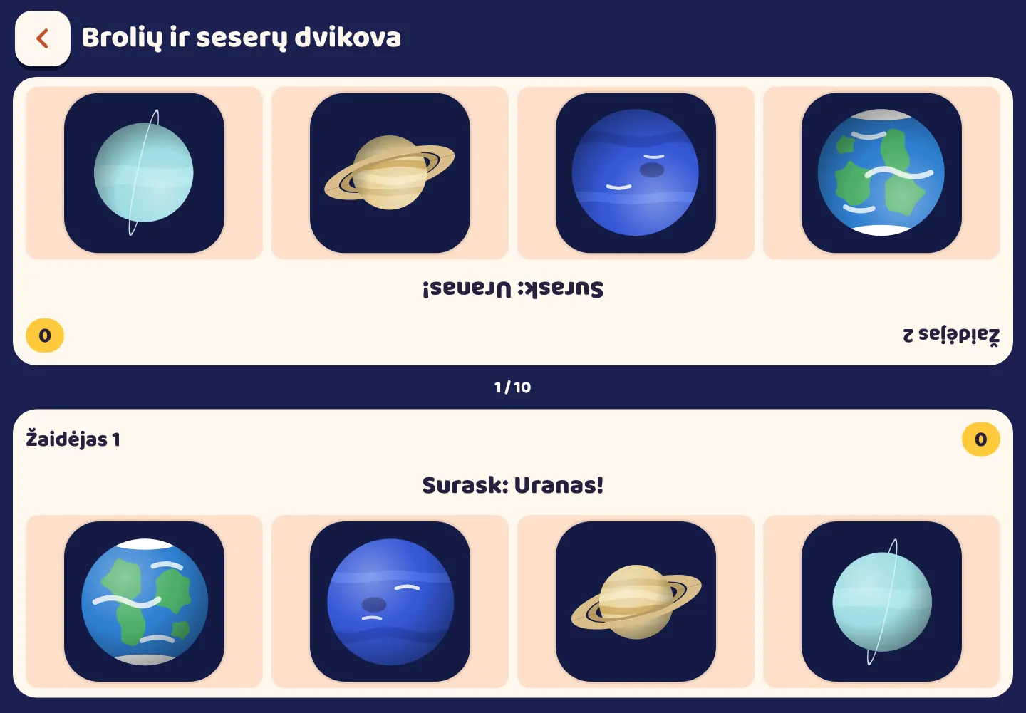 Space Wiki programėlės ekrano nuotrauka: Du žaidėjai, viena planšetė
