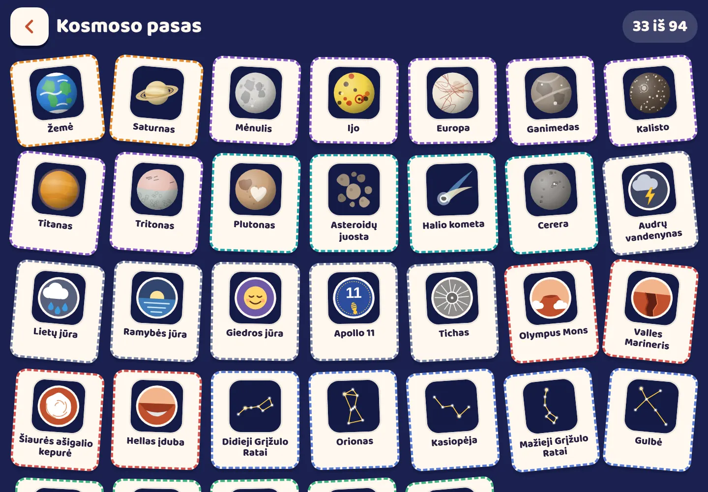 Space Wiki programėlės ekrano nuotrauka: Antspaudas už viską, ką randi