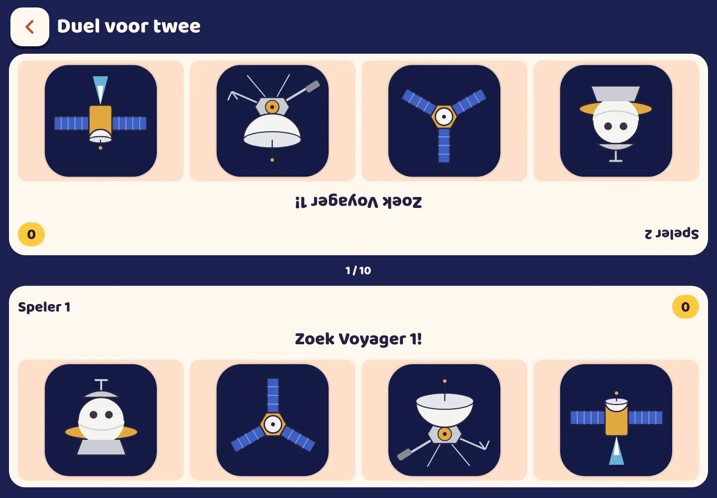 Schermafbeelding van de Space Wiki-app: Twee spelers, één tablet