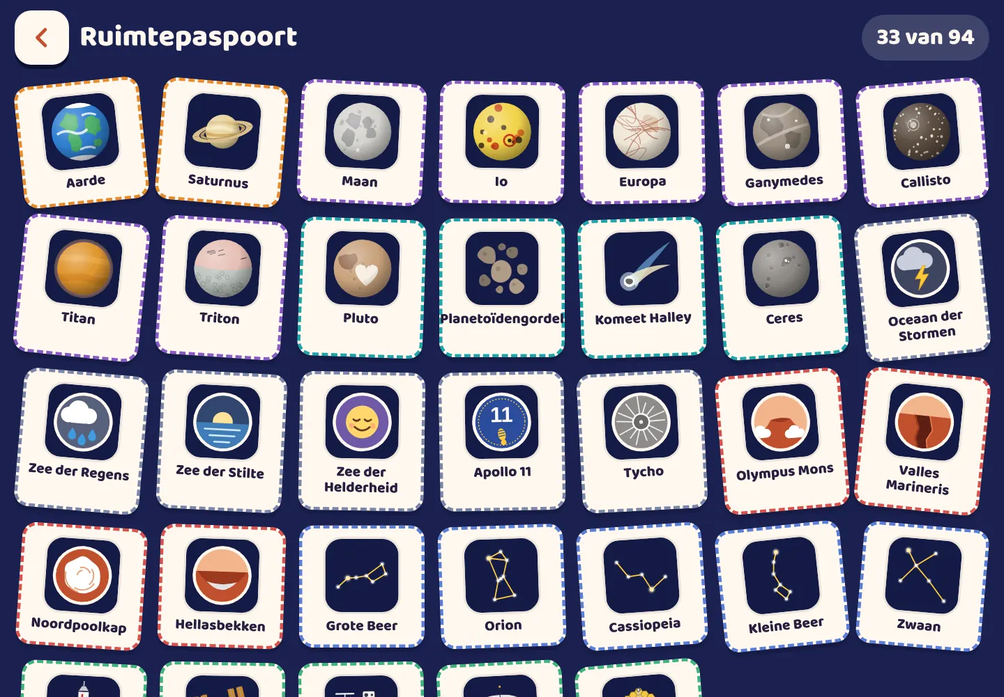 Schermafbeelding van de Space Wiki-app: Een stempel voor alles wat je vindt