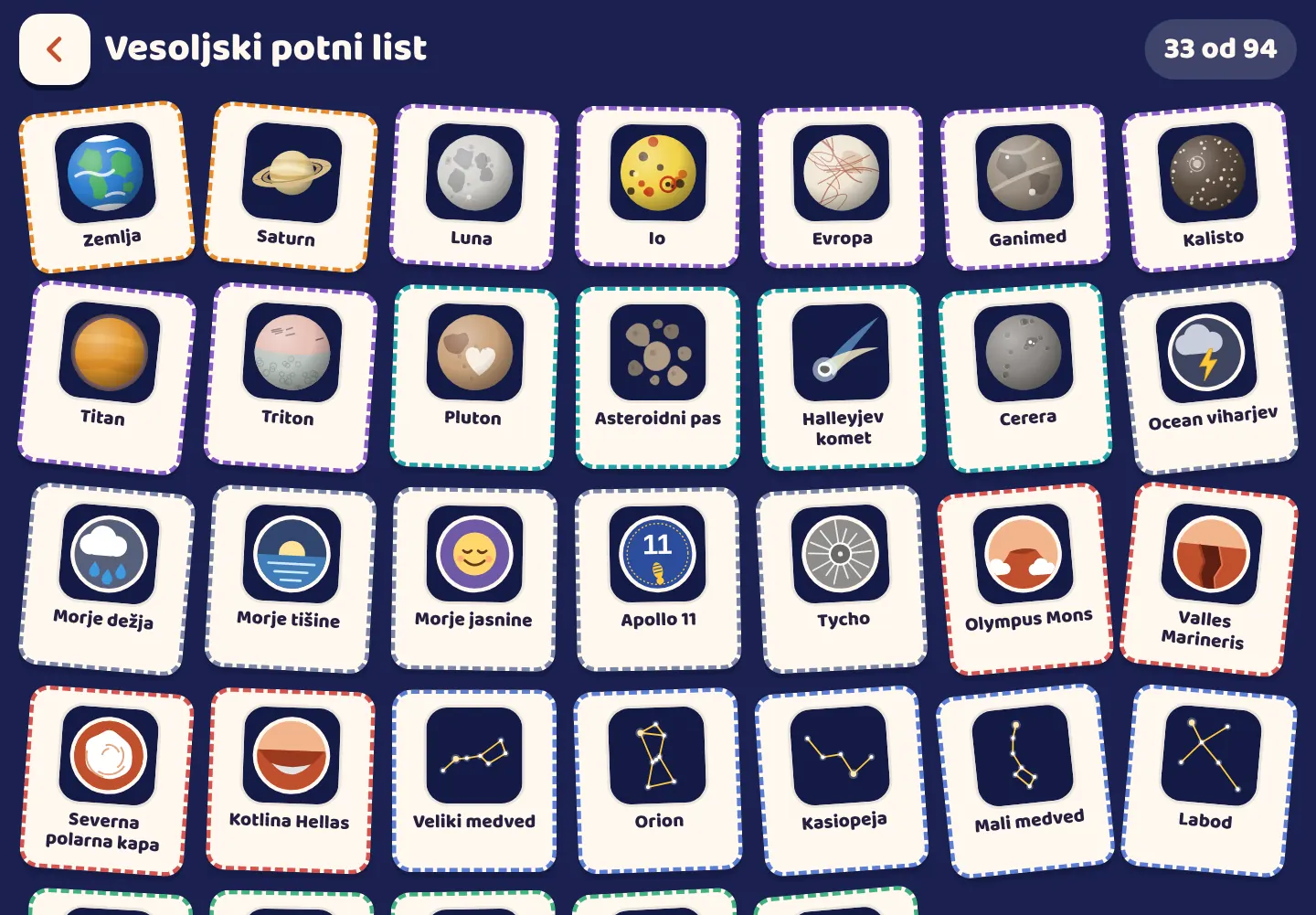 Posnetek zaslona aplikacije Space Wiki: Žig za vse, kar najdeš